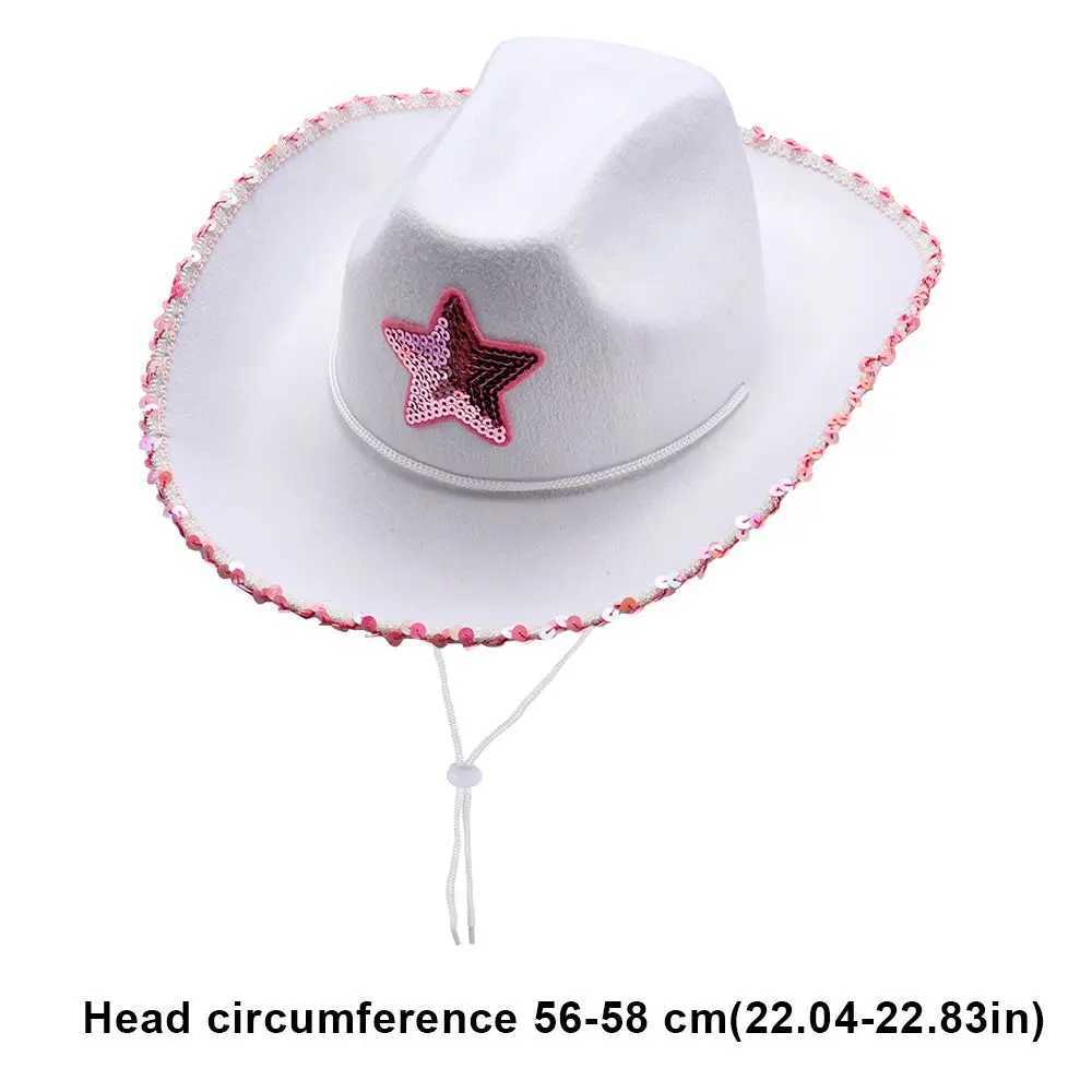 Womens Girl Adult Size Neck Dr String Adjustable Cowboy Girl Hat White Cowboy Hat Pink Star W241225