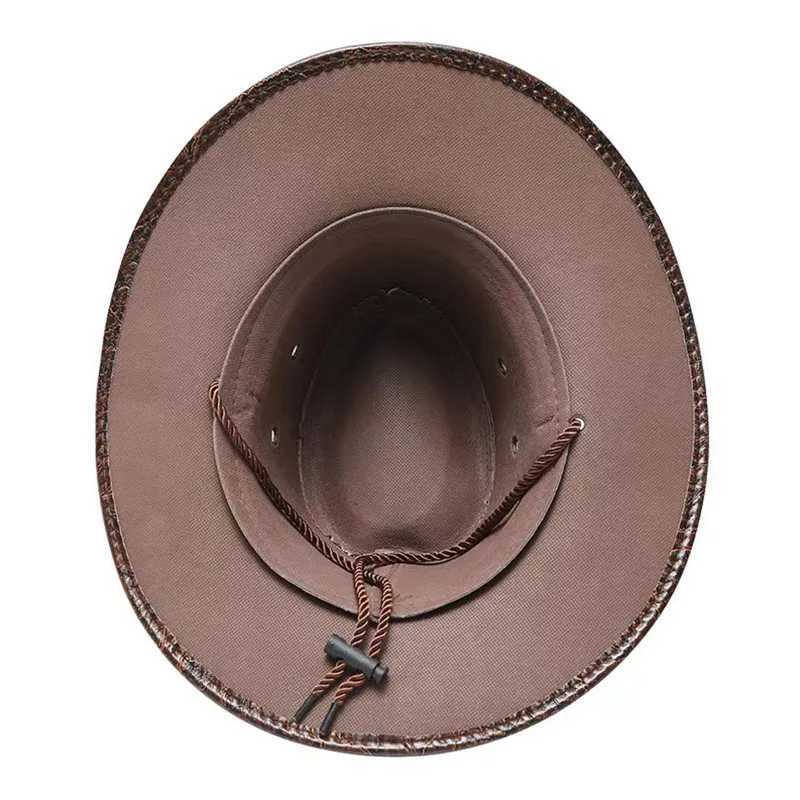 Retro Sheriff C Western Cowboy Hat Mens Sunshade Hat with Wind Rope C Riding Tour Outdoor Mountain Hat W241225
