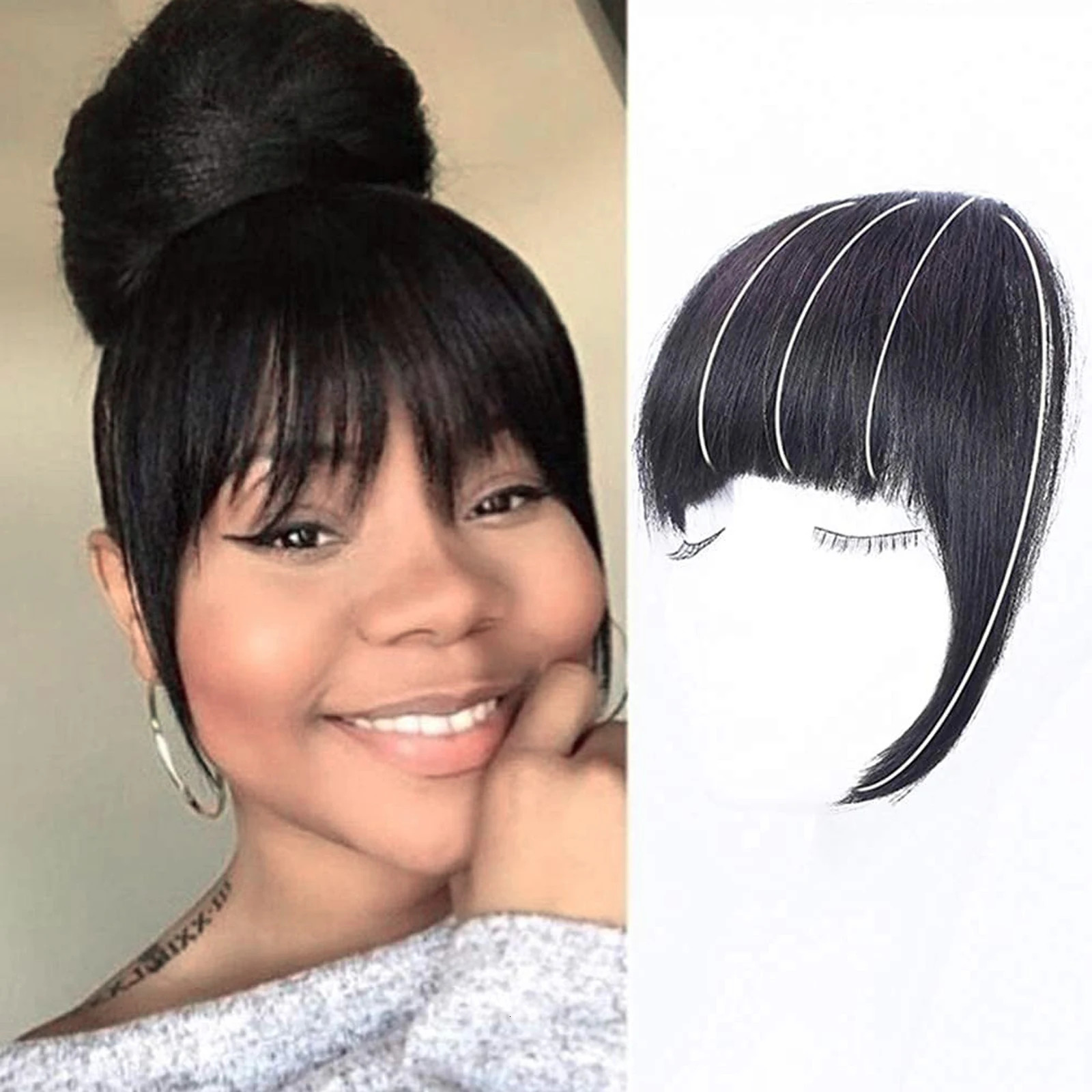 Synthetic Yaki Clip in Bangs Short Kinky Straight Hair Extensions Clip on Bangs with Temple Thick Bangs Fringe Hairpieces 241225