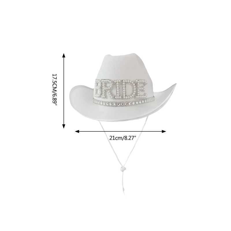 Rhinestone Womens Bridal Letter Cowboy Hat Wide Brown Bridal Hat Western Shining White Fedora Hat Used for Photoshot Supplies W241225