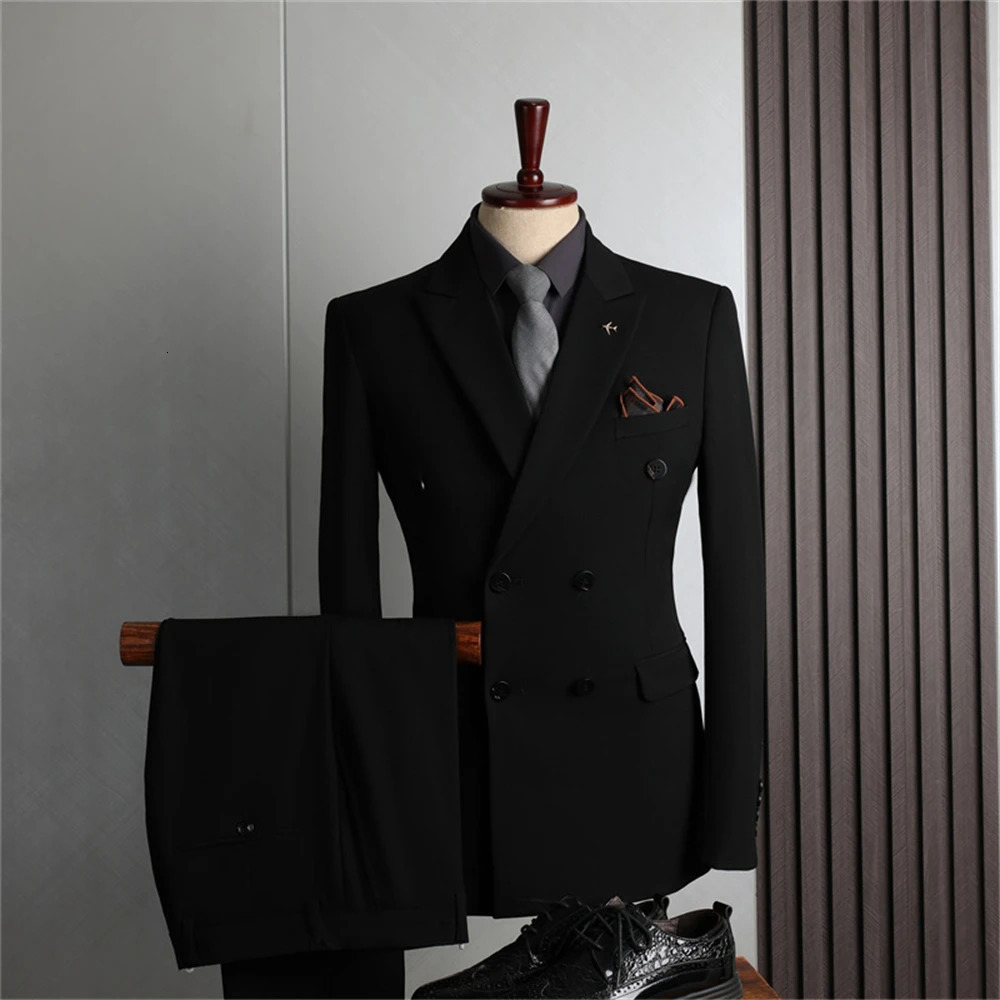 5 Colors Solid Slim Fit Mens Suit Set 3 Pieces Tuxedo For Men Double Breasted Notched Lapel Suits Formal Sets 241223