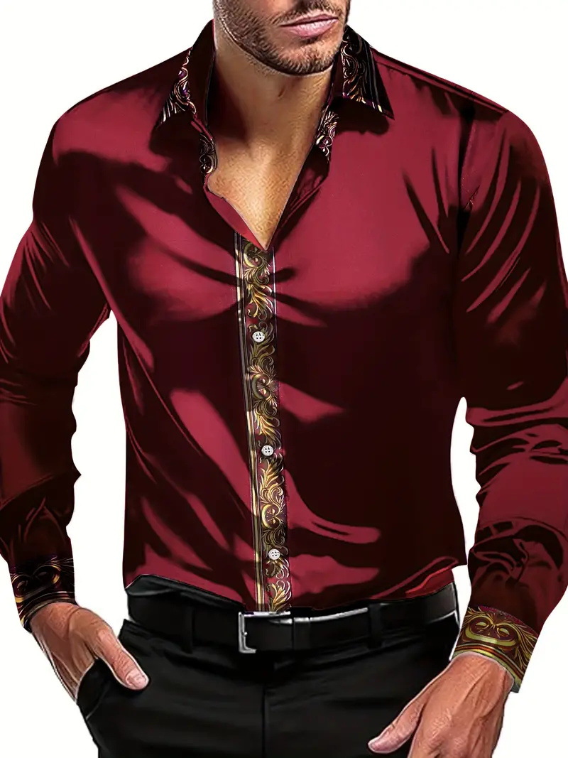hot sale mens blouse shirts designer polos high quality Luxurious Casual Vintage Printed Long Sleeve Tshirt Party TShirts Dress Male Elegant shirt Top