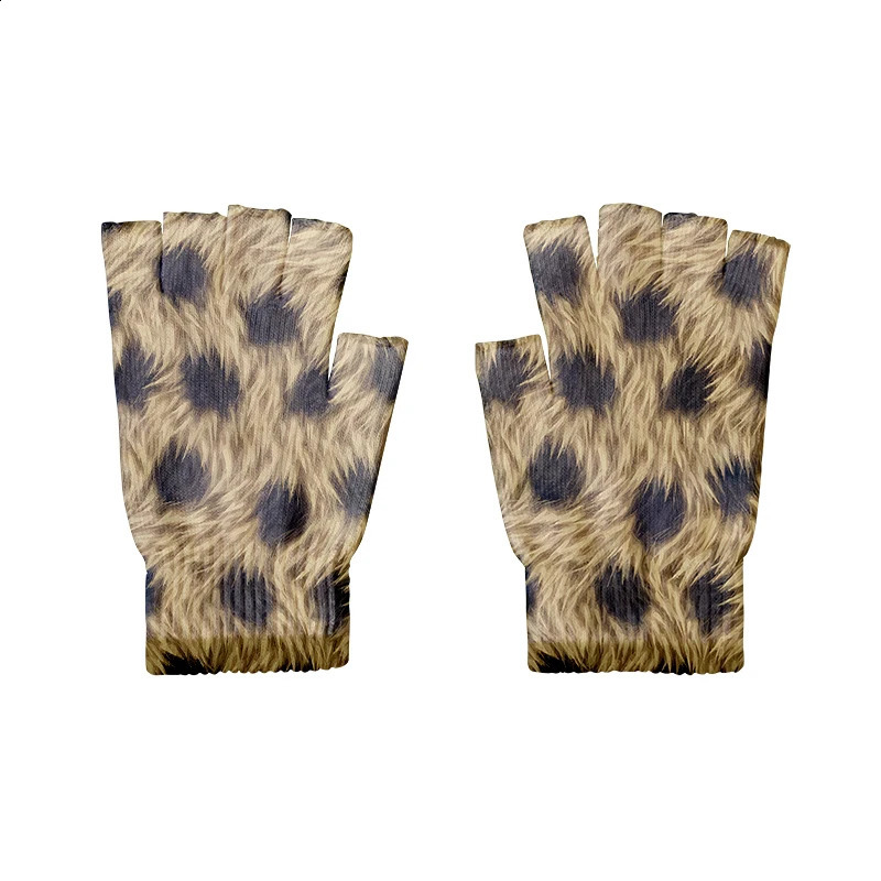Novelty 3D Printed Fingerless Gloves Fashion Unisex Touch Screen Knitted Half Finger Gloves Women Exposed Finger Mittens 241226