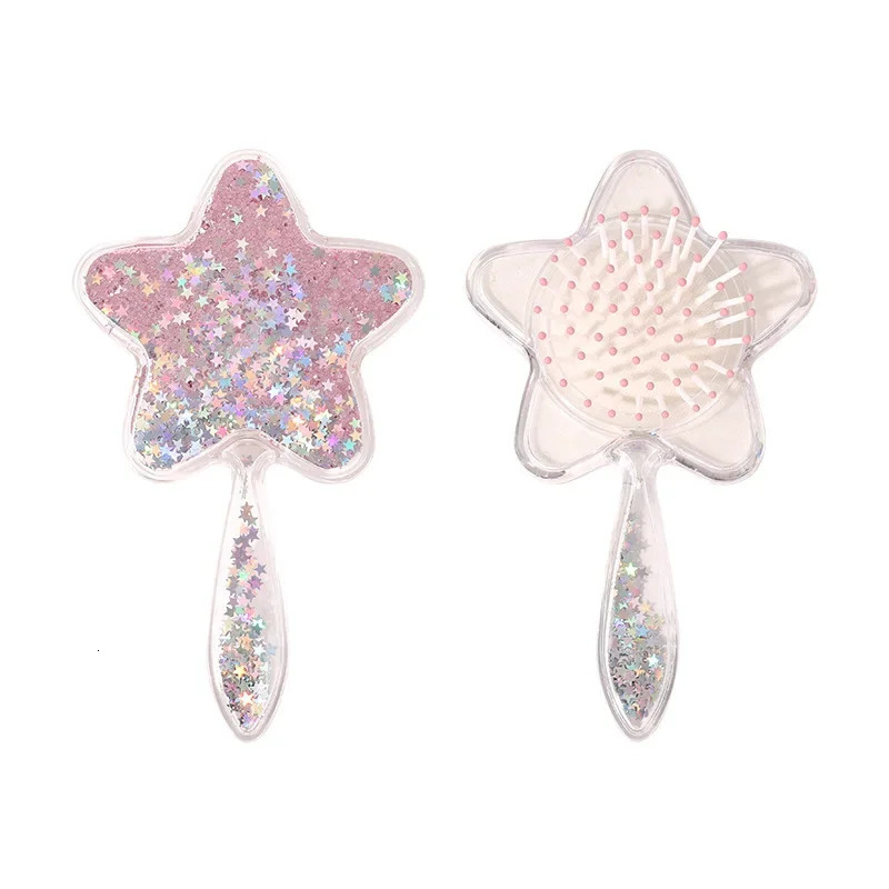 1 Piece Creative n Baby Brush for Toddler Girl Sweet Five-pointed Star Sequins Hair Comb Portable Kids Girl Hairbrush 241225