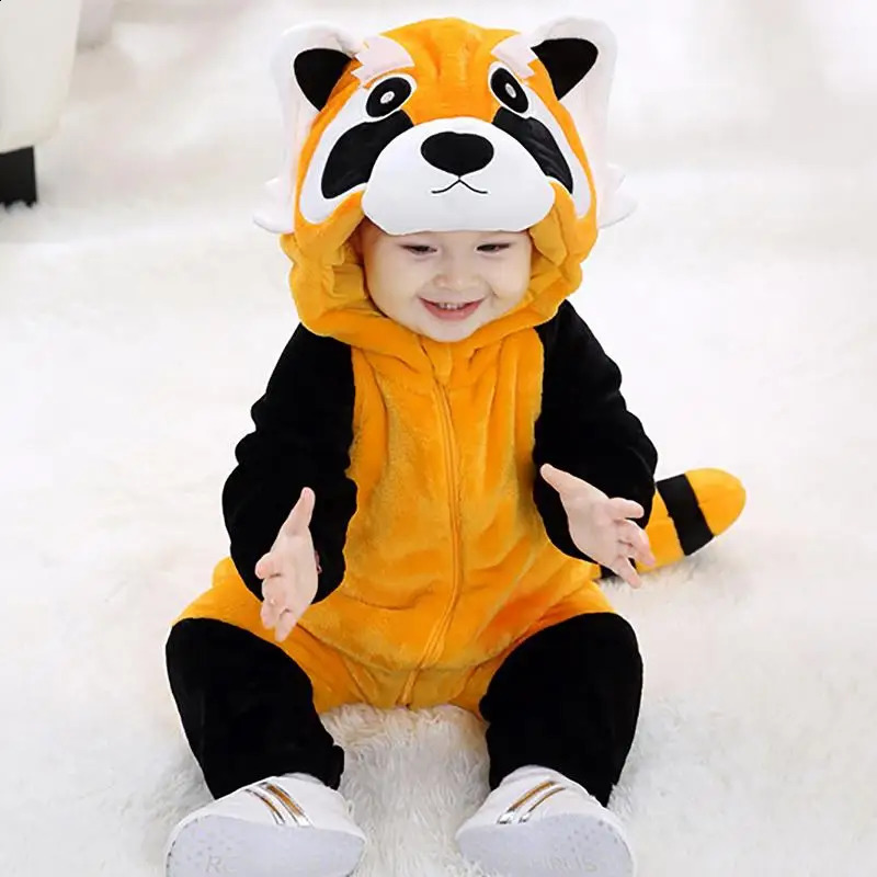 cute Baby Romper Winter Costume Toddler Infant Clothes Kids Overall Animal Jumpsuit cartoon Raccoon Onesie for Girls Boys Bebe 241225