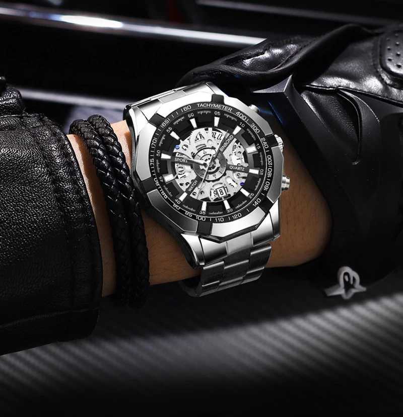 New Arrival UTHAI mens watch light luxury business hollow luminous pointer waterproof stainless steel metal strap quartz watch H169 Z241226