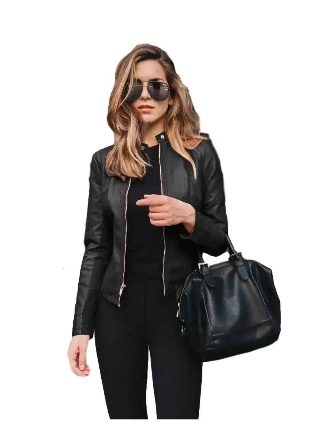 Allukasa Women Bike Coat PU Leather Outwear Zipper Outfit Spring Autumn WomeFashion Short Thin Female Jacket 241225