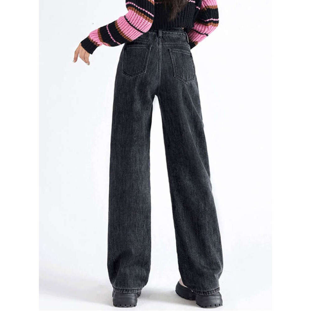 Casual Streetwear New Loose Vaqueros Women Thicken High Waist Vintage Veet ed Denim Pants Winter Warm Baggy Wide Leg Jeans