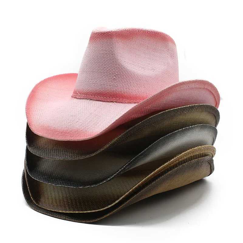 Western style denim hat each Str cow head belt breathable outdoor beach sun hat painted pink denim hat W241225