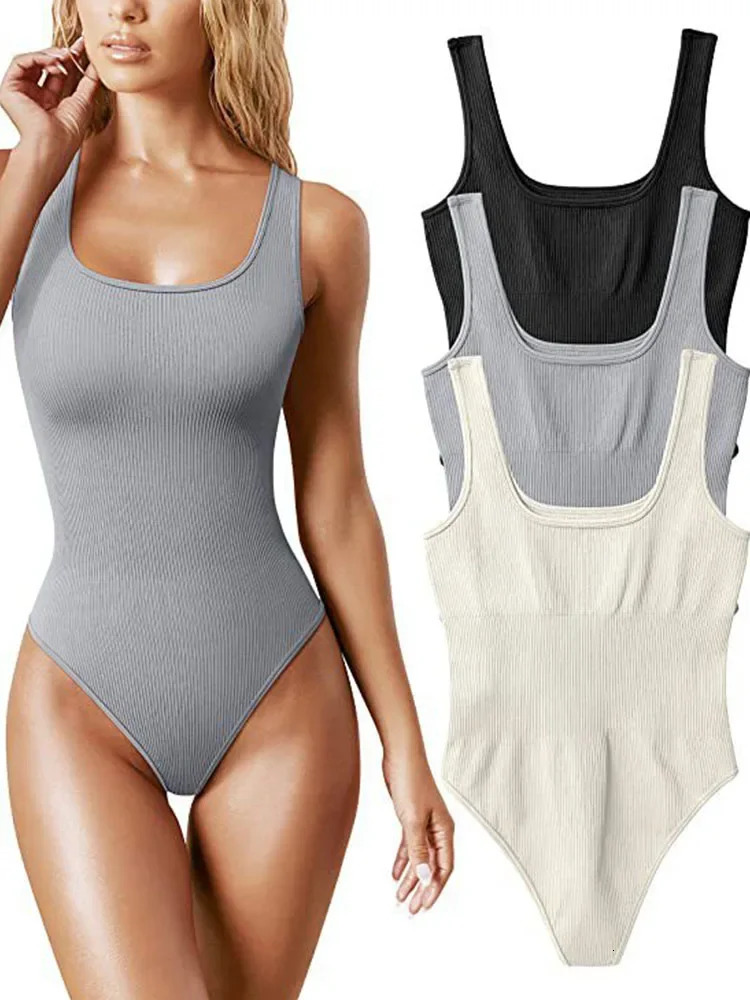 Seamless Sculpting Shaper Tank Top Solid Knit Rib Bodysuits Women Sleeveless Backless Romper Jumpsuit Beach Wear Bodysuits 241225