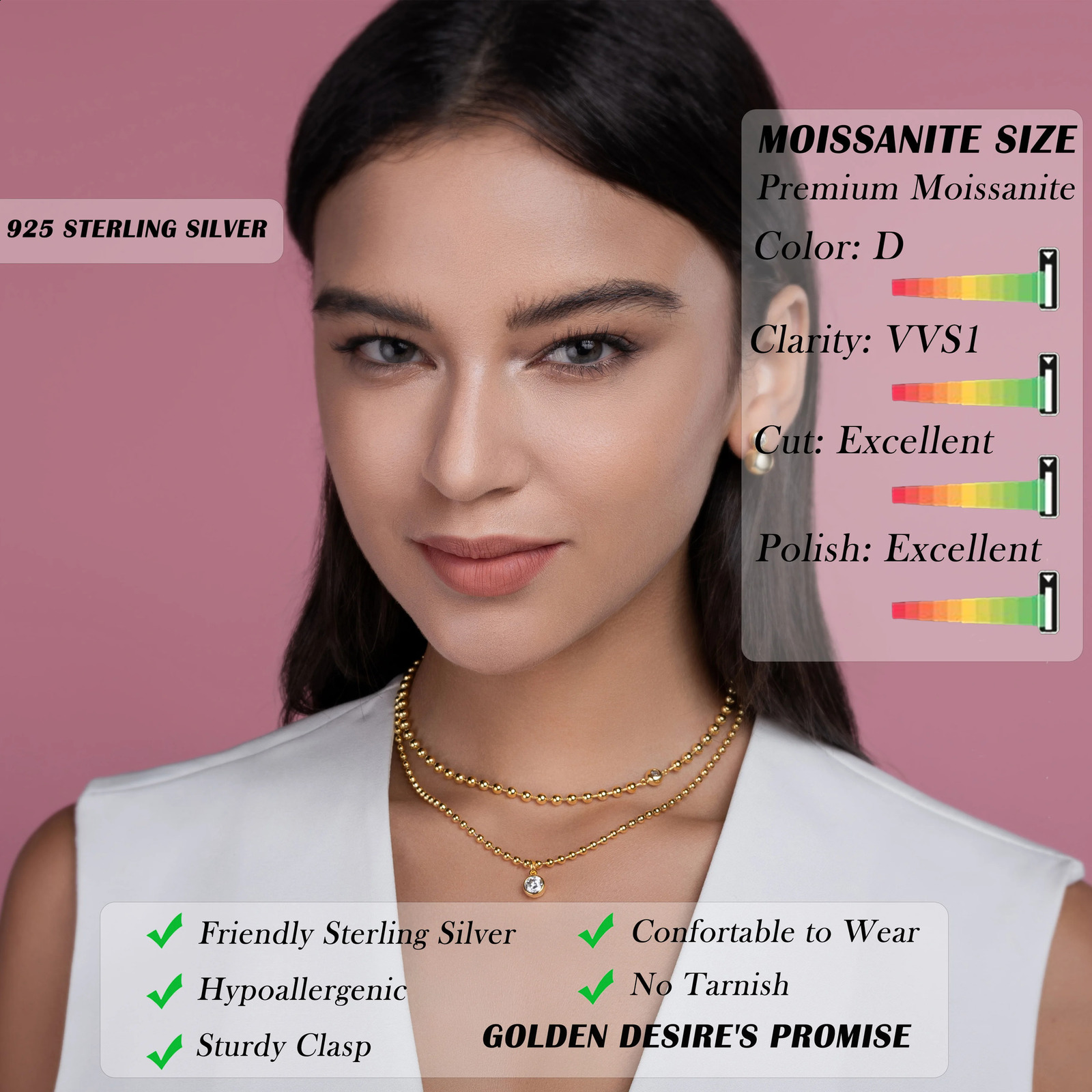 15ctw Double Layer Bead Chain Necklace S925 Sterling Silver GoldPlated Delicate Dual n for Elegant Layered Look 241226