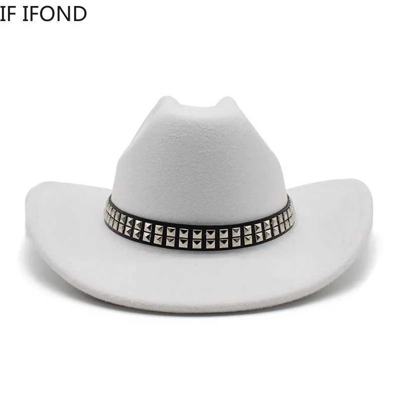 New artificial wool womens western cowboy hat retro gentleman felt Fedoras hat cowboy girl church jazz C Sombrero Hombre W241225