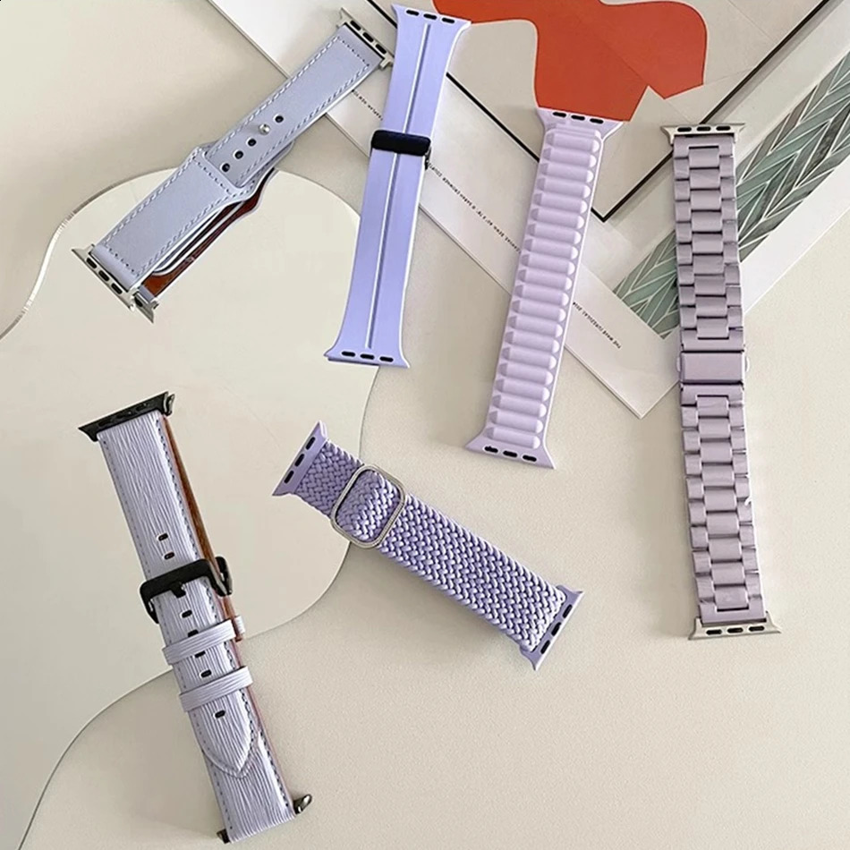 Lavender Purple Nylon Magnetic Silicon Strap For Watch Band S10 9 8 7 6 SE 38/40/41/42/44/45/46/49mm Bracelet 241220