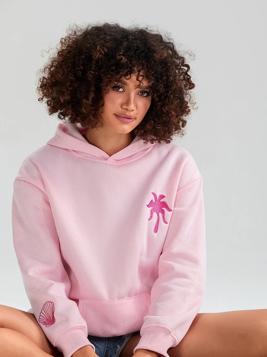 Womens Beach Hoodies Long Sleeve Flower Embroidery Oversized Sweatshirts Casual Streetwear Tops 241225