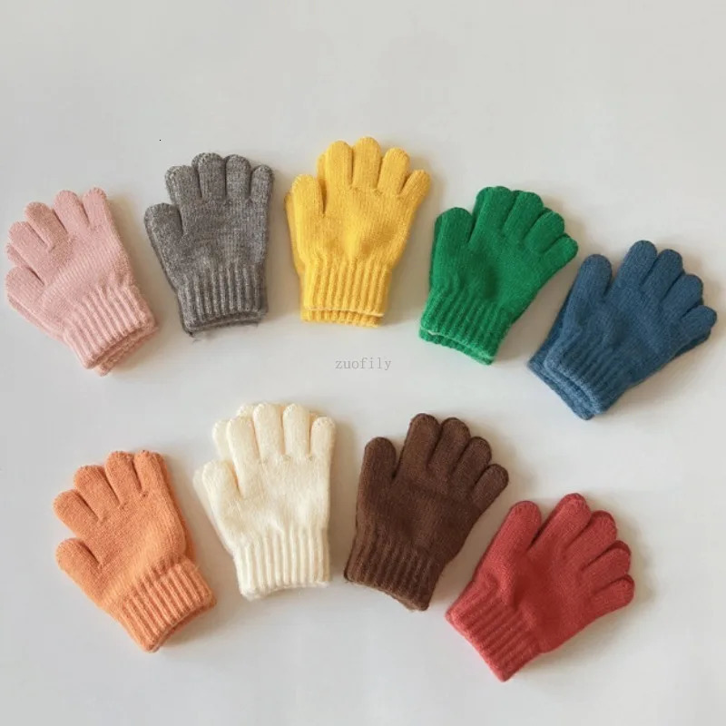 37Years Baby Girls Boys Winter Knitted Gloves Solid Candy Warm Mittens Toddler Thicken Acrylic Soft Full Finger 241225