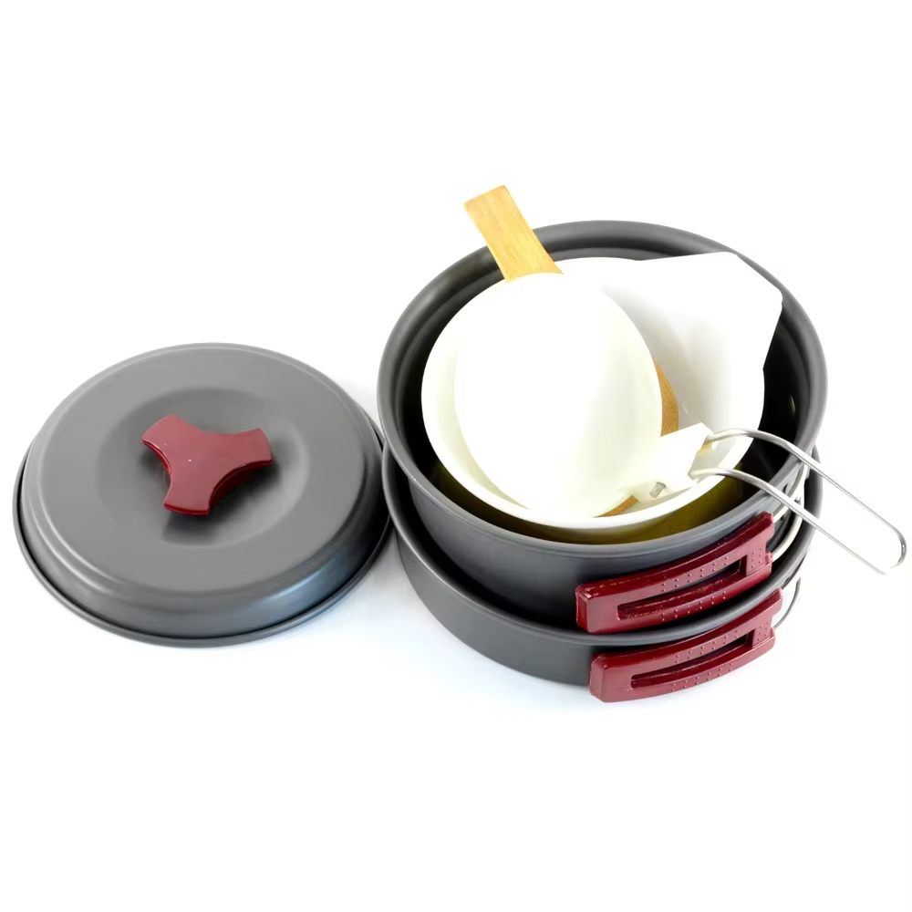 Nonstick portable camping cookware set outdoor aluminum camping cookware pot for 2 person