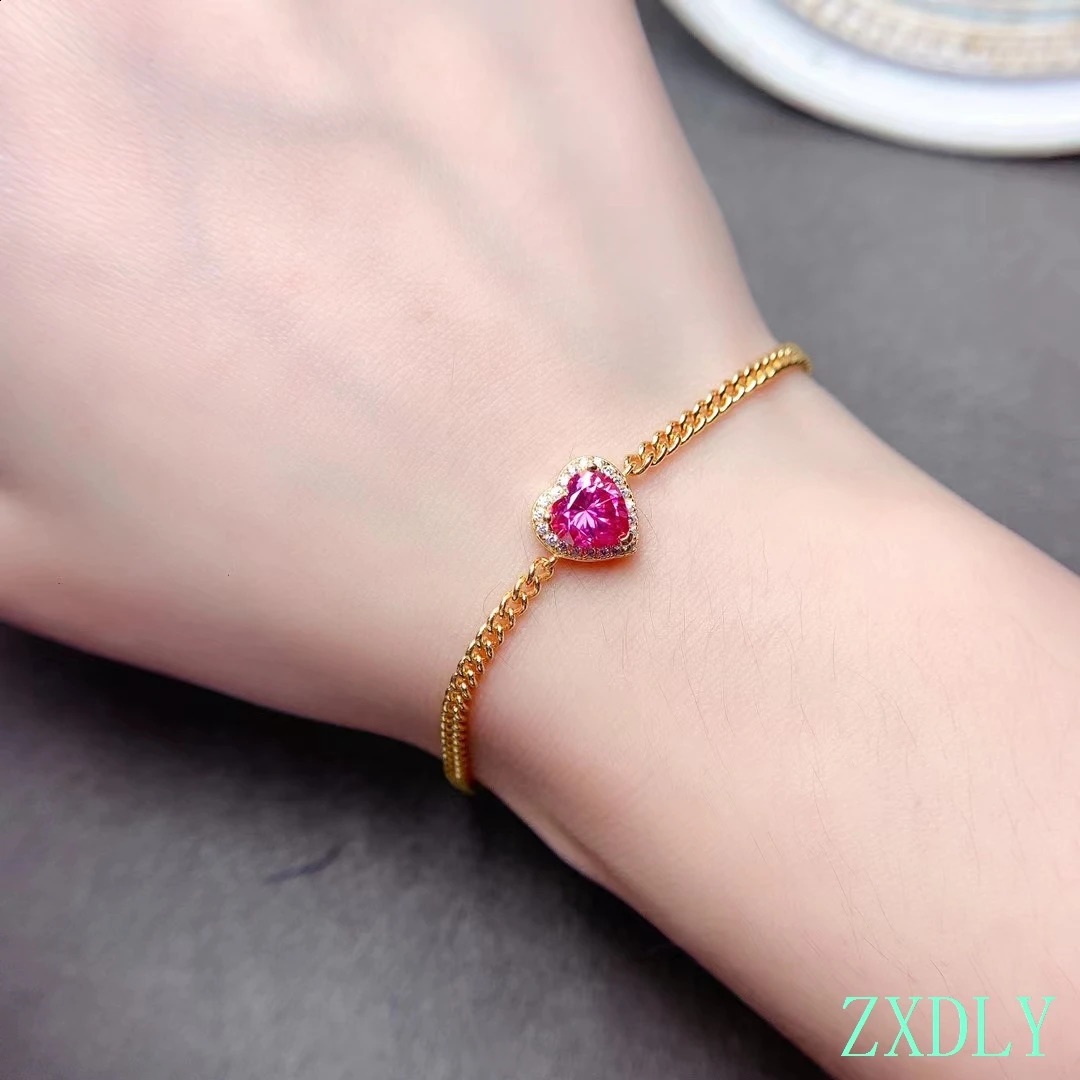 est Heart Style 1ct Pink Bracelet For Women Jewelry shiny better than diamond real 925 silver girl birthday gift 241220