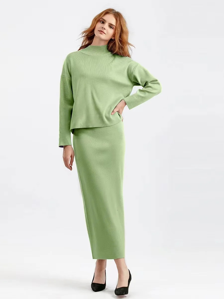 2024 Fashion Autumn Winter Sweater Two Pieces Suit Elegant Loose Warm PulloversLong Skirt Female Casual Knitted Sets 241220