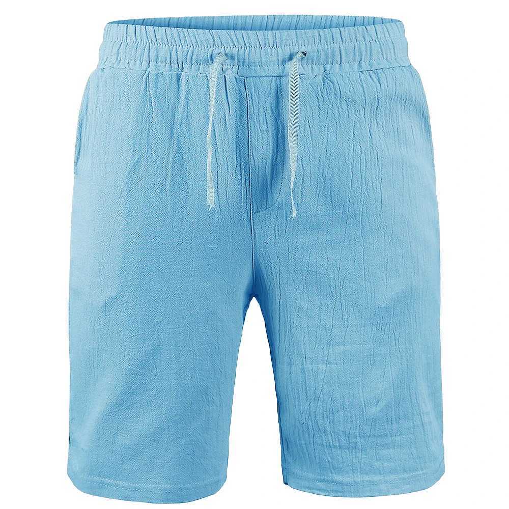 Mens cotton linen shorts mens summer breathable solid color linen shorts loose casual lace top W241226