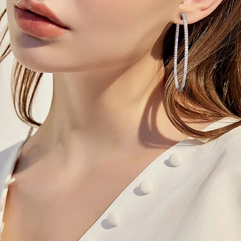 Real Diamond Earrings 18K White Gold Plated 925 Sterling Silver Hoop Earrings for Women D Color VVS1 Jewelry 241226