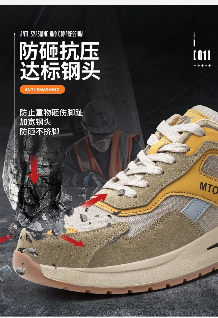Mens Steel Toe Anti-Puncture Breathable Safety Shoes Mens Anti-smash Anti-slip Protective Factory Site Safety Work Shoes 241226