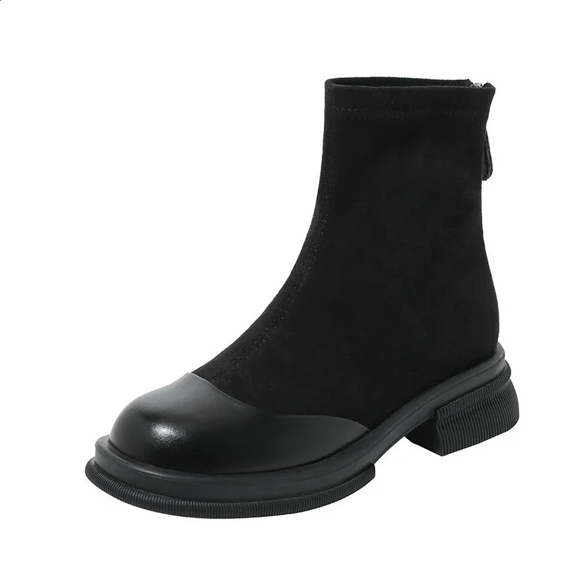 Vintage Winter Women Ankle Boots Fashion Back Zippers Short Booties er Square Low Heel Botas De Mujer241226bj