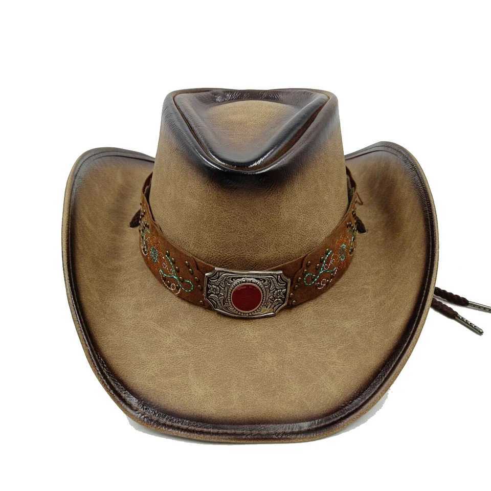 30% Stye Leather Mens Western Cowboy Hat Suitable for Gentleman Dad Cowboy Girl Straw Hat Hombre Cs Large Head W241225