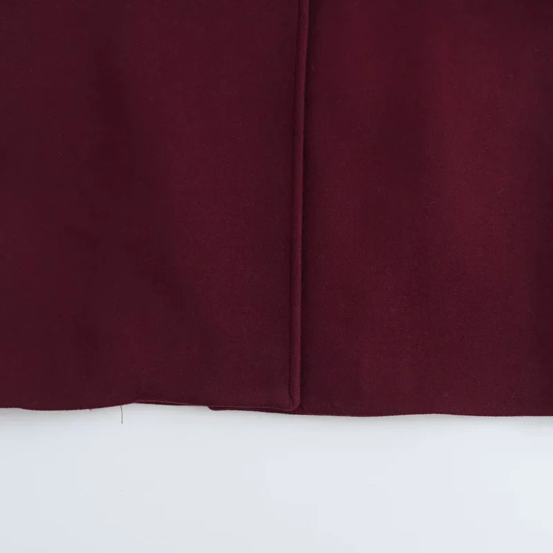 TRAF Womens Coat Burgundy Tweed Long Sleeve Outerwears Winter Coats Woman 2024 In Office Wear Warm Jackets 241225