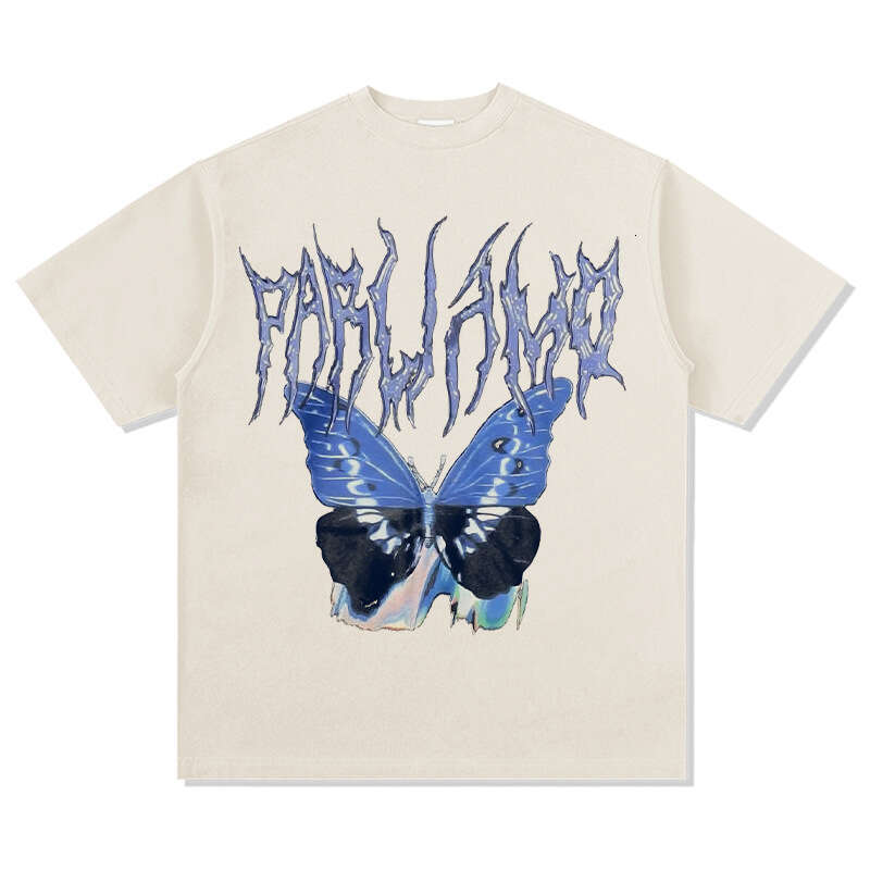Butterfly digital print hiphop versatile short sleeved T-shirt vintage cotton loose trendy men's top