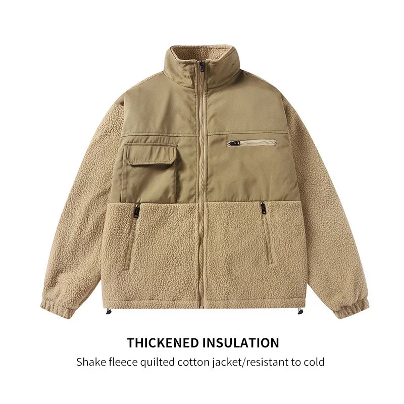 Winter Ski Fleece Jacket Mens Street Fashion Polar Windproof Warm Coat Colombian Style Lamb Wool Thickened Parka 241225
