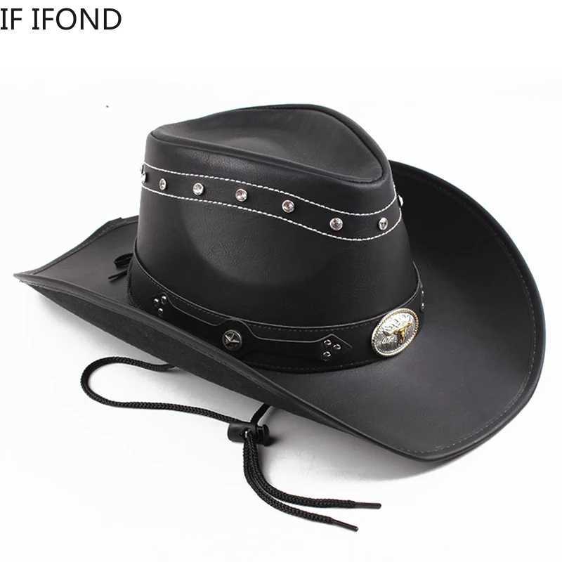 Classic% Leather Western Mens Cowboy Hat Gentleman Dad Godfather Cs Panama Cowboy Womens Jazz Hat Sombrero Hombre W241225