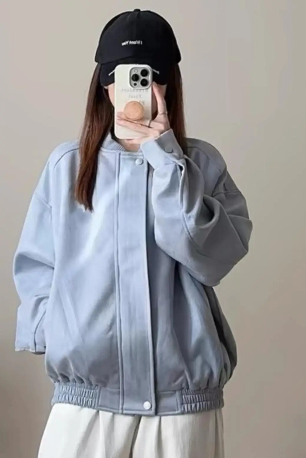 Couple American Streetwear Polo Collar Suede Baseball Jacket Women Coat Autumn Loose Casual Motorcycle Tops 241218