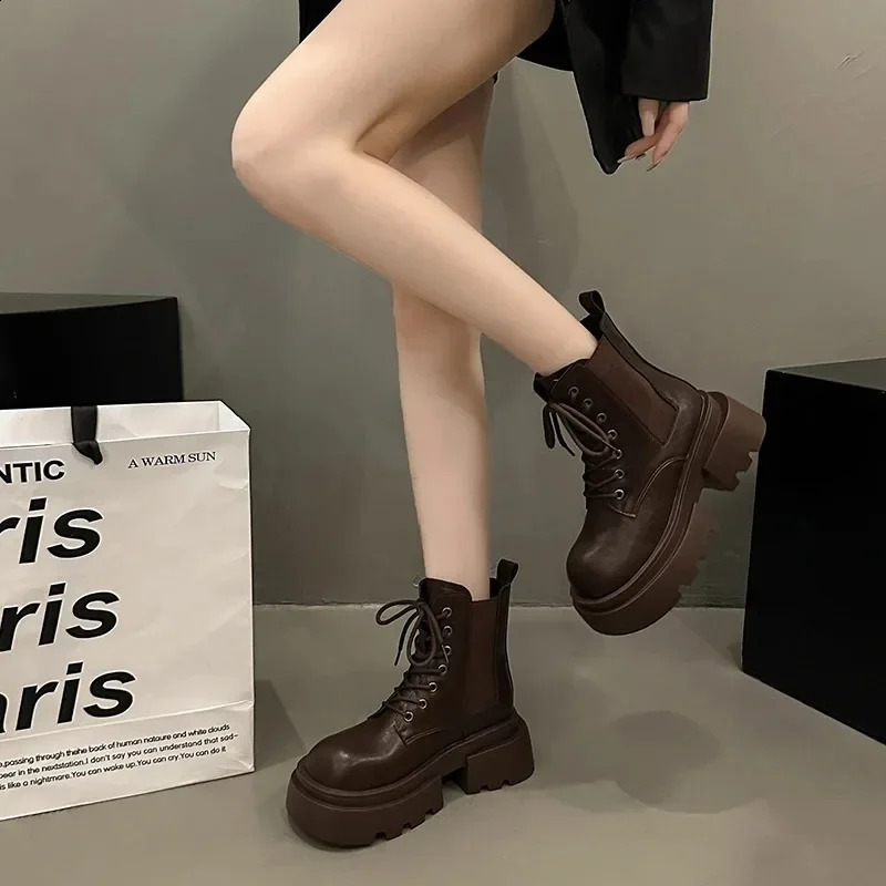 High Quality Ladies Shoes Front Lace-up Womens Boots Fashion Round Toe Office and Career Solid Ankle Bootszapatos 241226