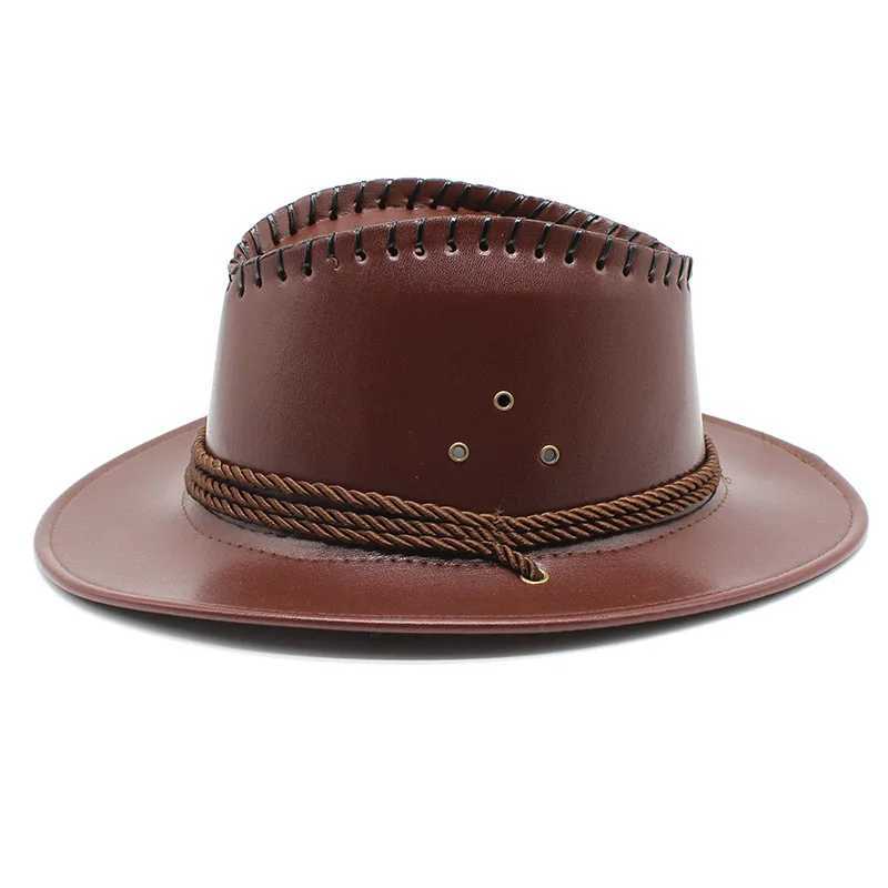 Cowboy Hat Summer Cool PU Leather C Brim Womens Retro Cowboy Hat Black Jazz C W241225
