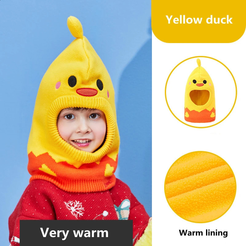 Kids Winter Hat Pompom Children Knitted Hats Baby Girls Boys 3D Animal with Warm Fleece Lining 241225