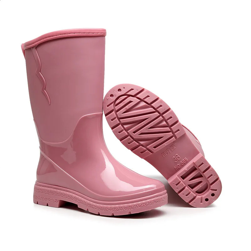 Women Rainboots Fashion Casual Non-slip Work Shoes Outside Waterproof Mid-calf High Boots Removable Warm Plush Boots Four Season 241226