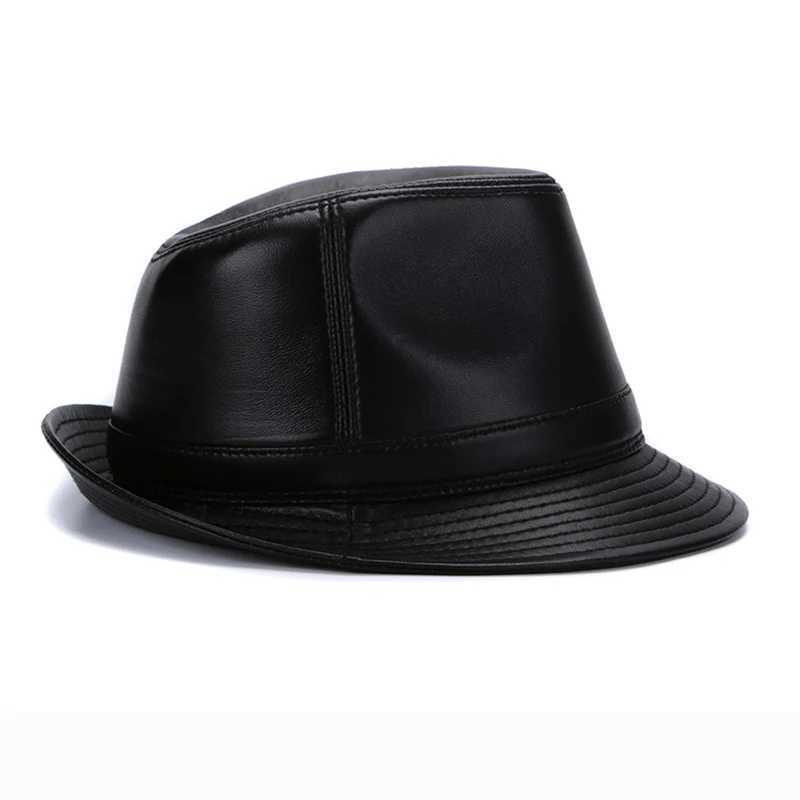 Western style denim hat sheepskin genuine leather mens C fashion winter retro gentlemans jazz hat flat top hat W241225