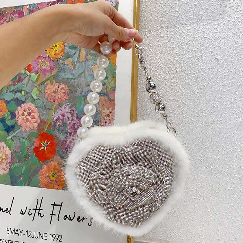Evening Bags French Style Simple and Shiny Three Dimensional Flower Small Square Bag with Diamond Inlay Caring Romantic Socialite Handbag Crossbody Ba