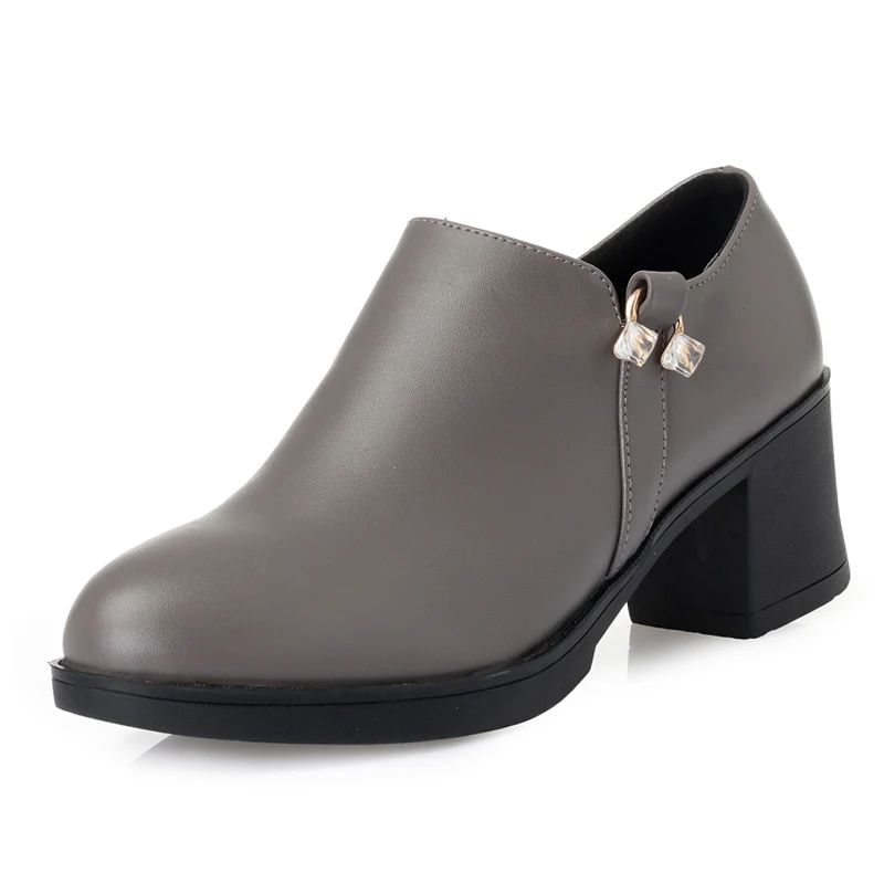 AIYUQI Spring Shoes Women High Heel Genuine Leather Round Toe Rhinestone Women Daily Shoes Fashion Ladies Dress Shoes