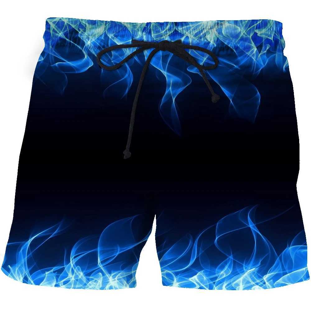 Adult mens childrens 3D printed beach pants quick drying blue flame fitness shorts fun scenery street thin fashionable clothing W241226