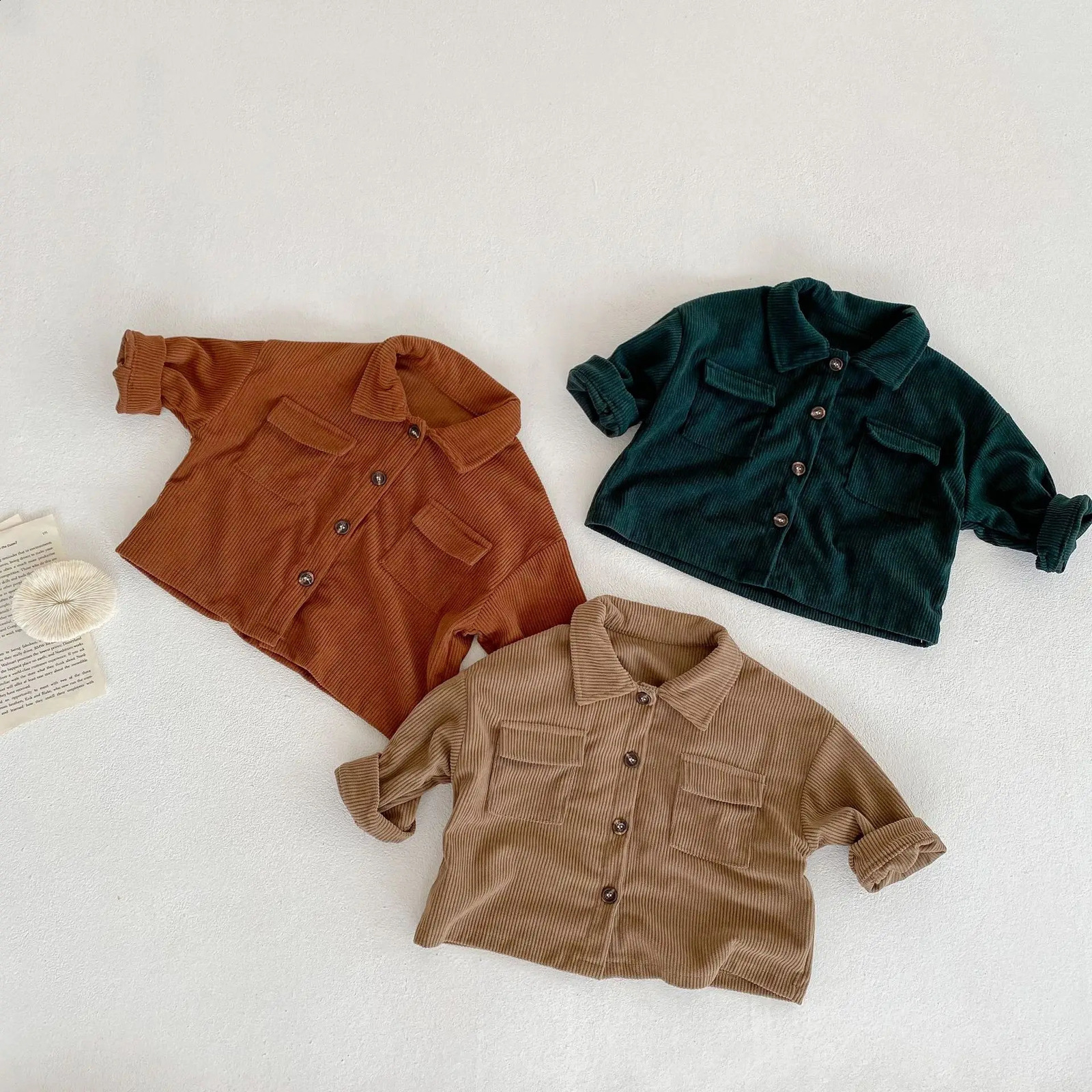 Spring and Autumn 03 Year Old Baby Boys Girls Fashion Polo Collar Cardigan CoatTrouser Corduroy Two Piece Set 241225