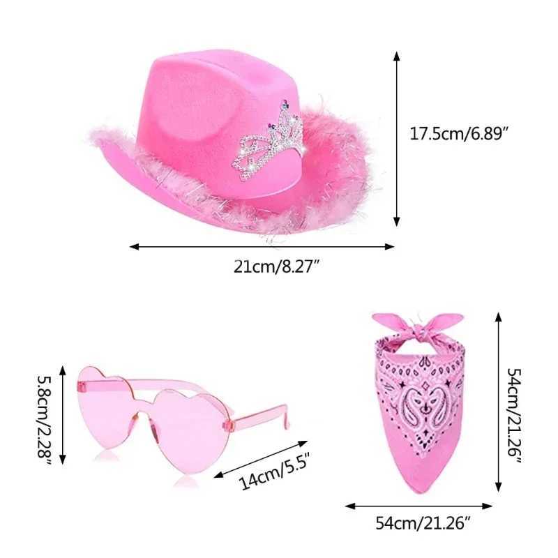 Halloween Womens Western Pink Cowboy Girl Fluffy Cowboy Flash Hat Carnival Party Costume Set W241225