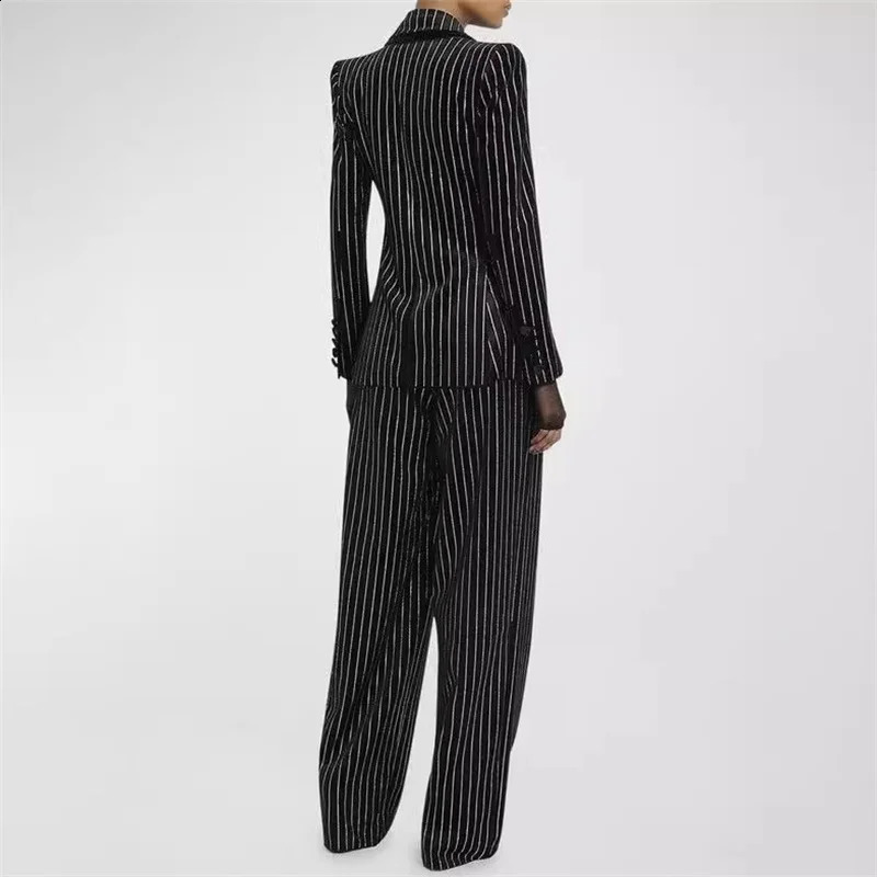 Womens pants Spring shiny rhinestone decorated womens straight leg pants gold velvet slim fit striped suit pants y2k 241224