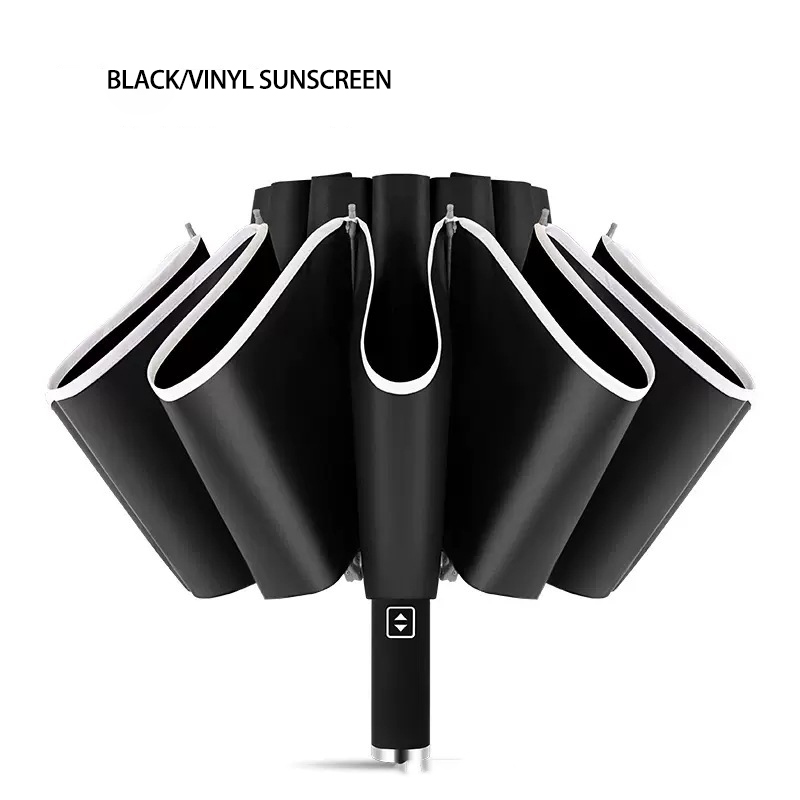 Automatic Umbrella with Safety Reflector - Black Foldable Sunshade for Business Use