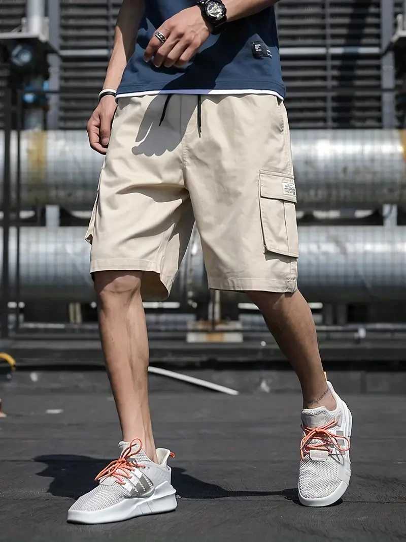 Mens multi pocket cargo shorts casual waist drag summer cargo shorts Bermuda shorts W241226