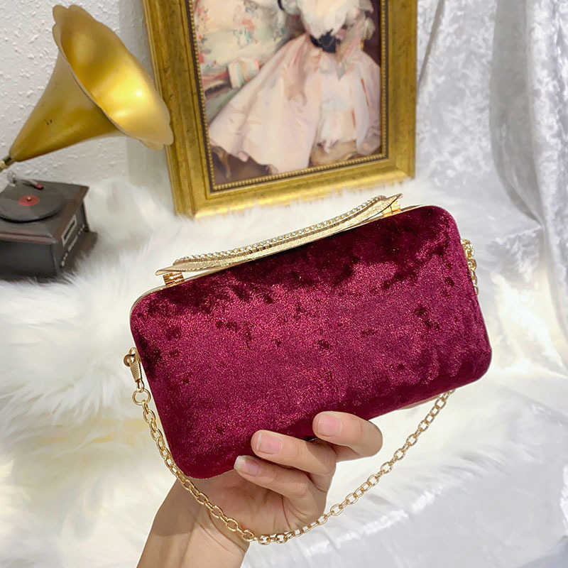 French Sparkling Ineffective Diamond Studded Dinner Bag Socialite Velvet Temperament Simple Personalized Hand Held Crossbody Bag 241226