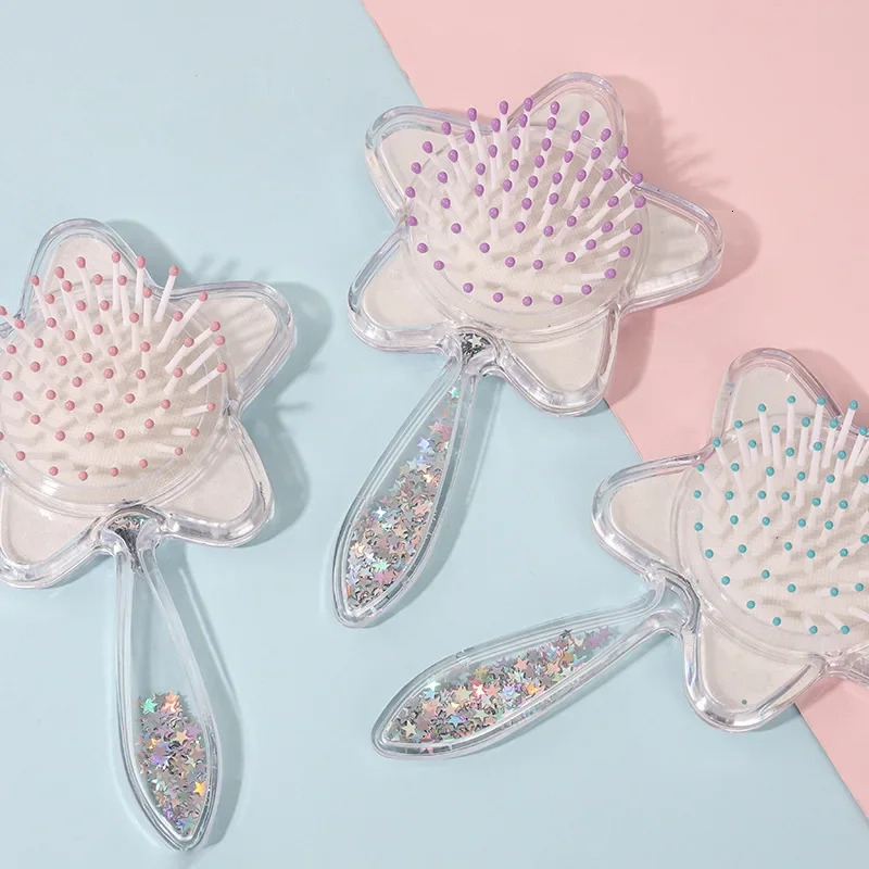 1 Piece Creative n Baby Brush for Toddler Girl Sweet Five-pointed Star Sequins Hair Comb Portable Kids Girl Hairbrush 241225