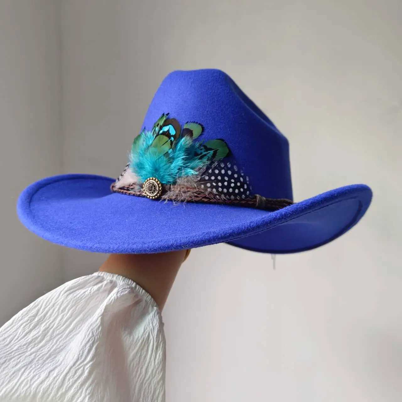 New 9CM Wide Brown Western Mens Cowboy Hat Retro Charm Cowboy Girl Jazz Hat Cloche Church Cs Sombrero Hombre W241225