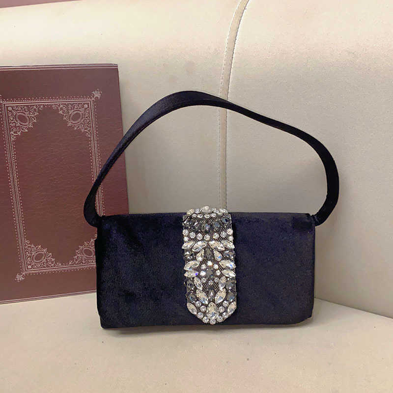 French Small Fragrant Style Is Shiny and Not Effective Set with Square Bags Temperament Velvet Hand Held Evening Bags Clutch 241226