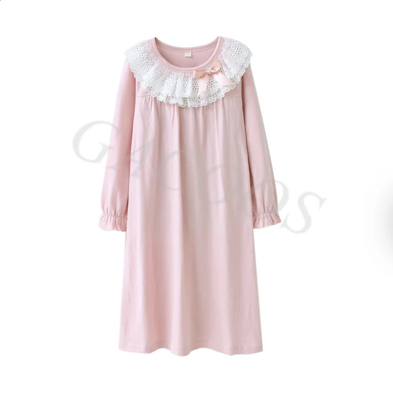 Childrens Pajamas for Girls Cotton Nightdress Teenager Long Sleeve Nightgowns Kids Lace Princess Dress Baby Pijamas Home Wear 241226